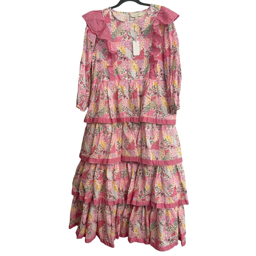 Simply Southern Maxi Dress S Pink Patchwork, Floral, Boho, Cottagecore, Ruffle‎